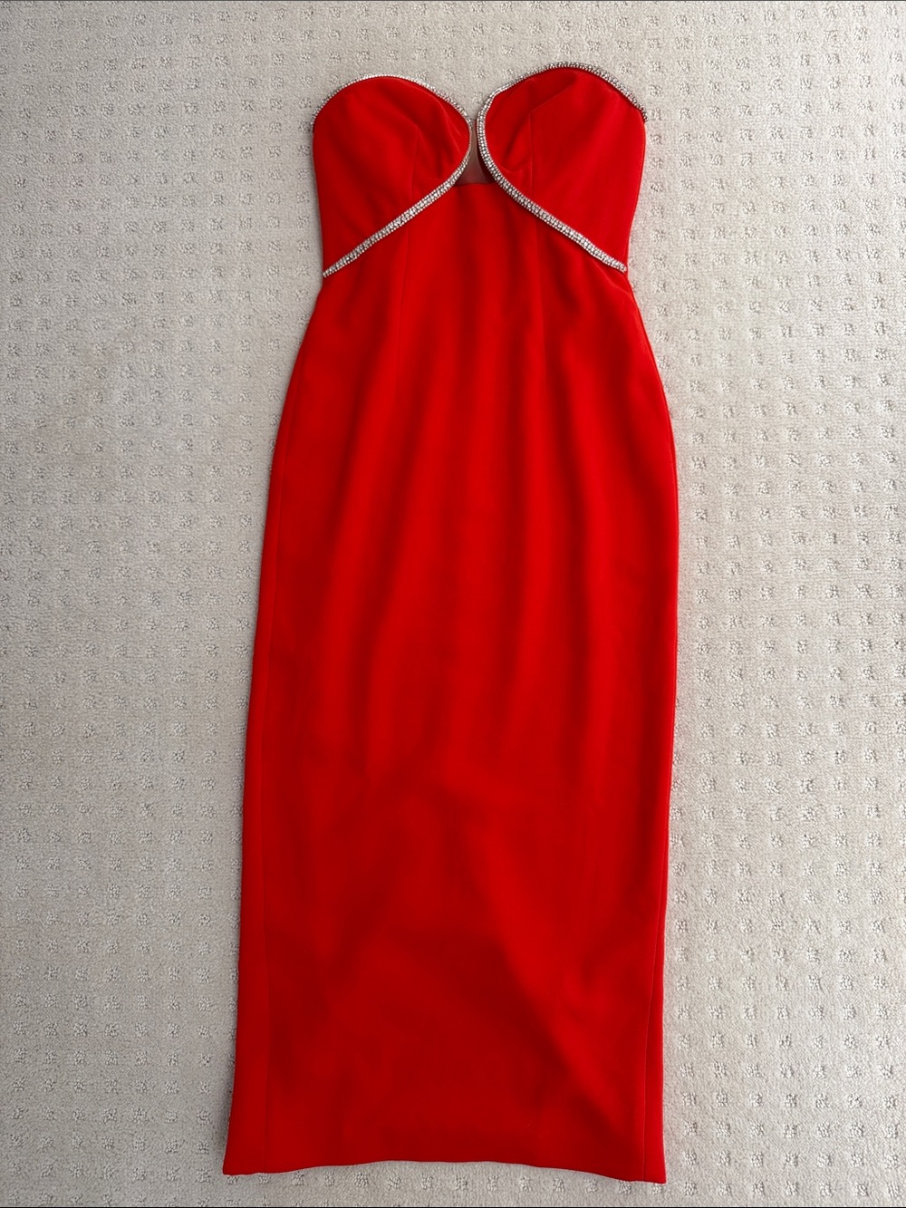 Self Portrait Like New Orange Red Strapless Midi Dress with Crystal Trim